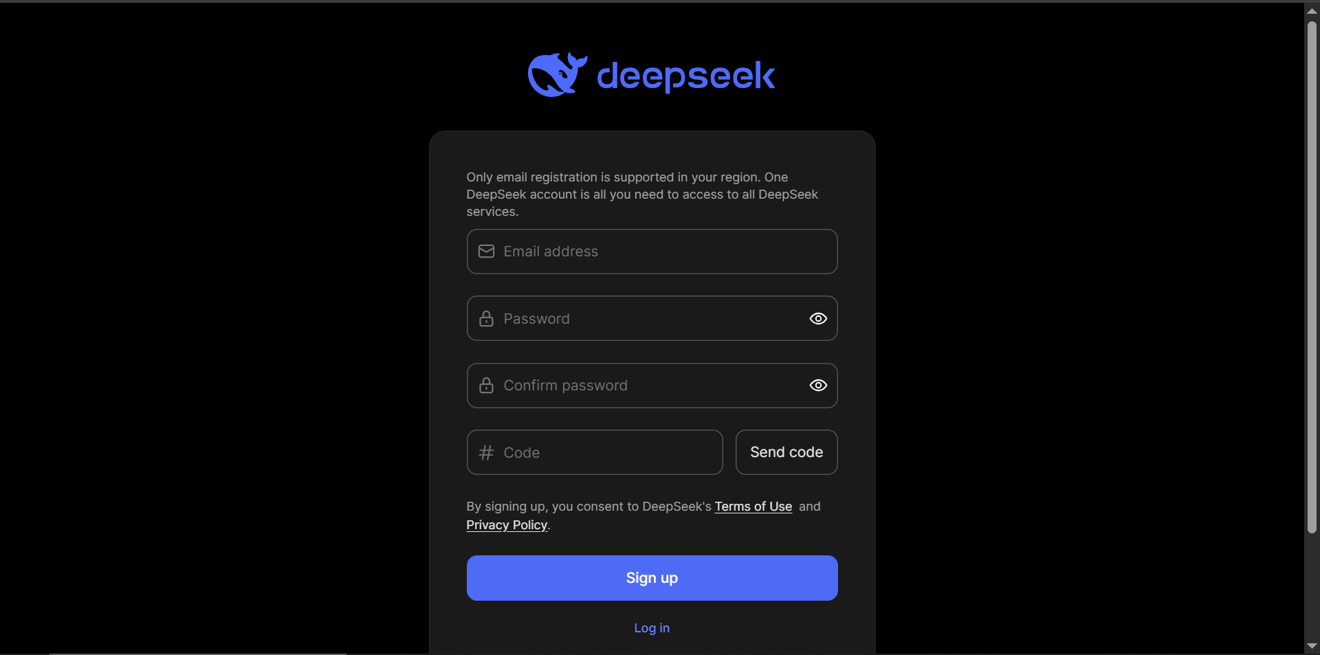 sign up a new account deepseek