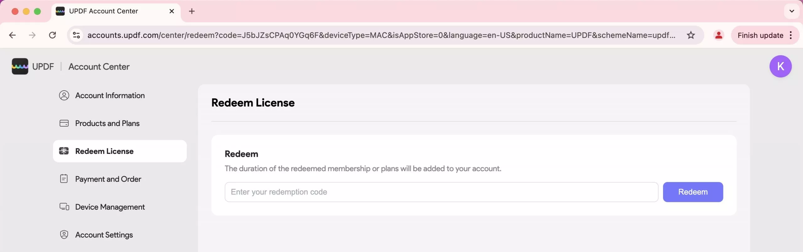 redeem license
