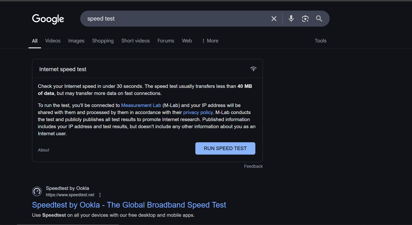 speed test