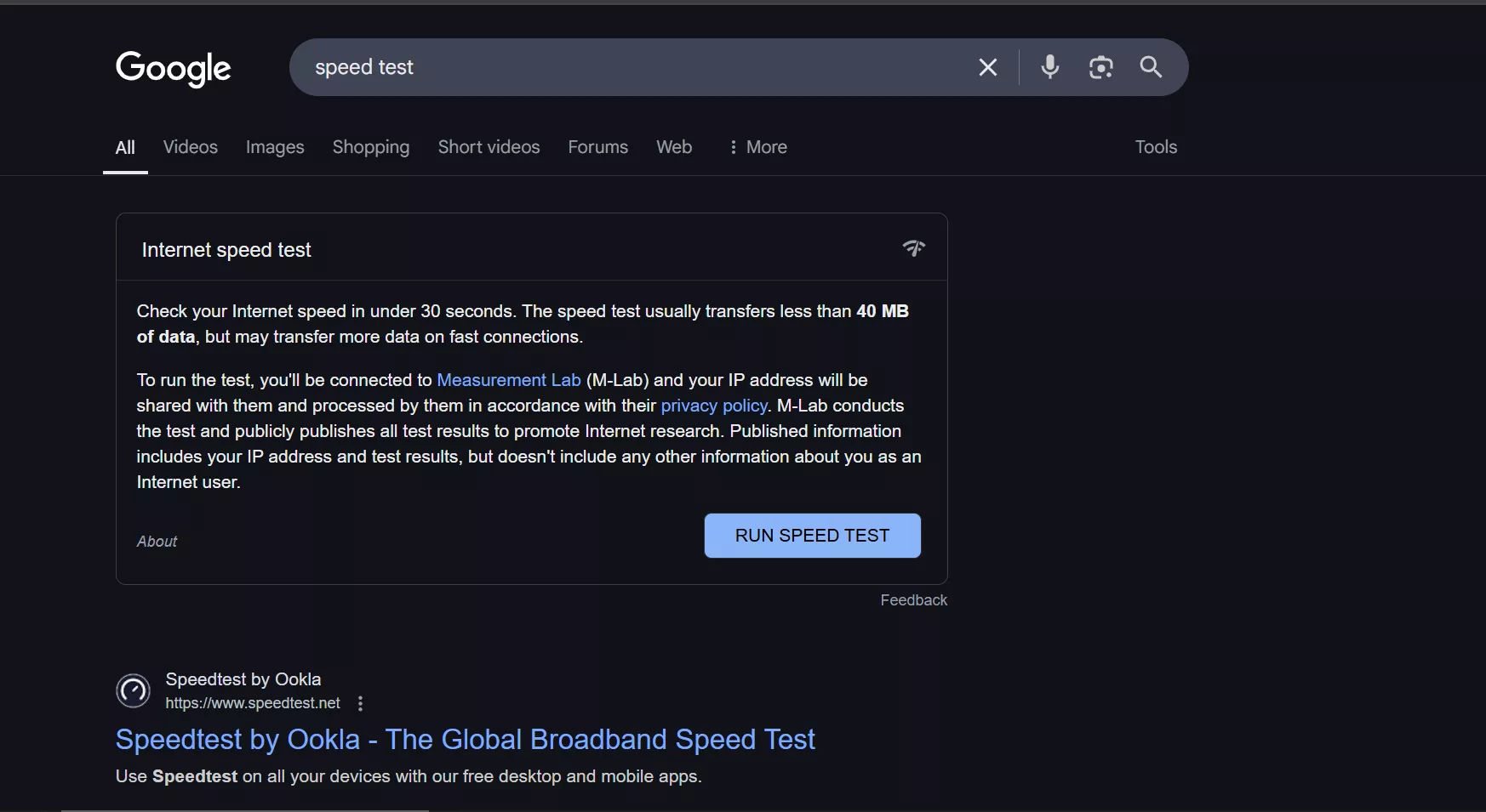 speed test