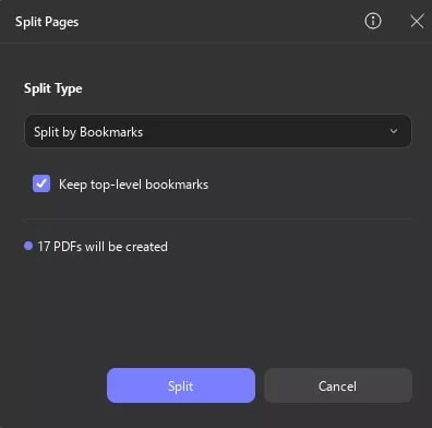 split by bookmarks updf windows 2