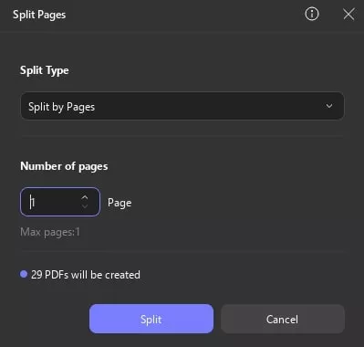 split by page number updf windows 2