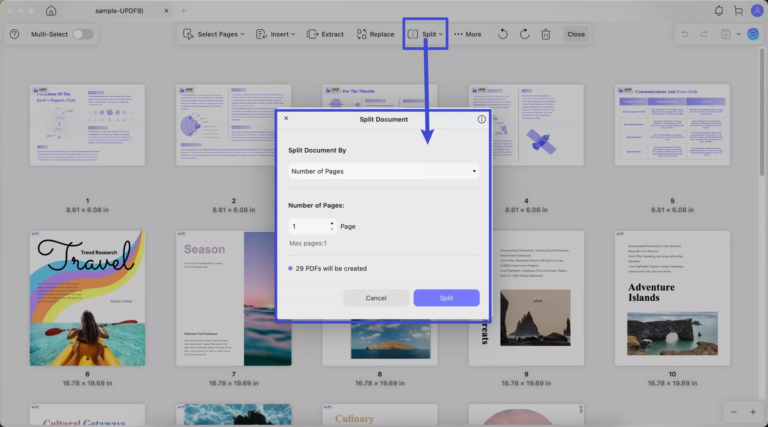 split by page updf mac