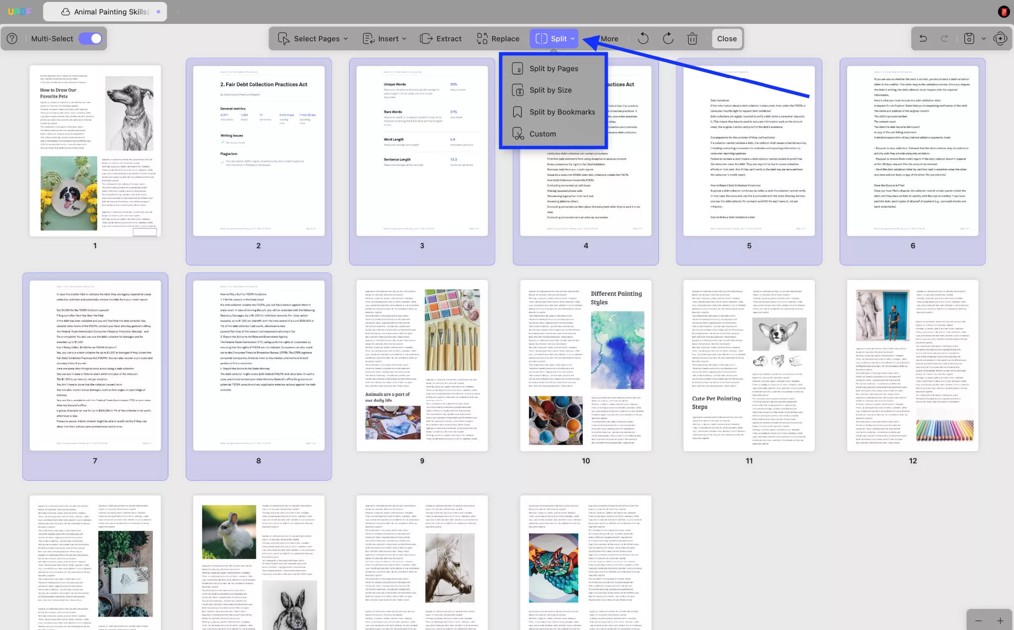split page updf mac