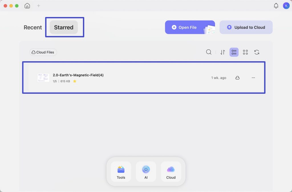 starred files in starred list