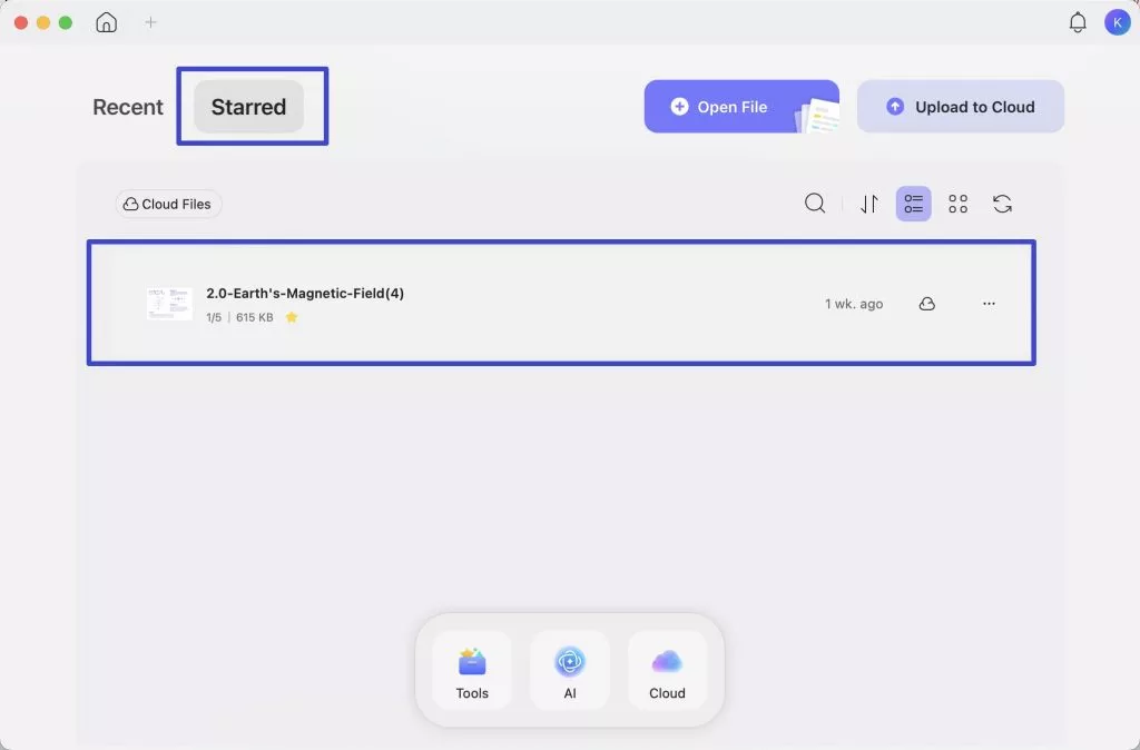 starred files in starred list