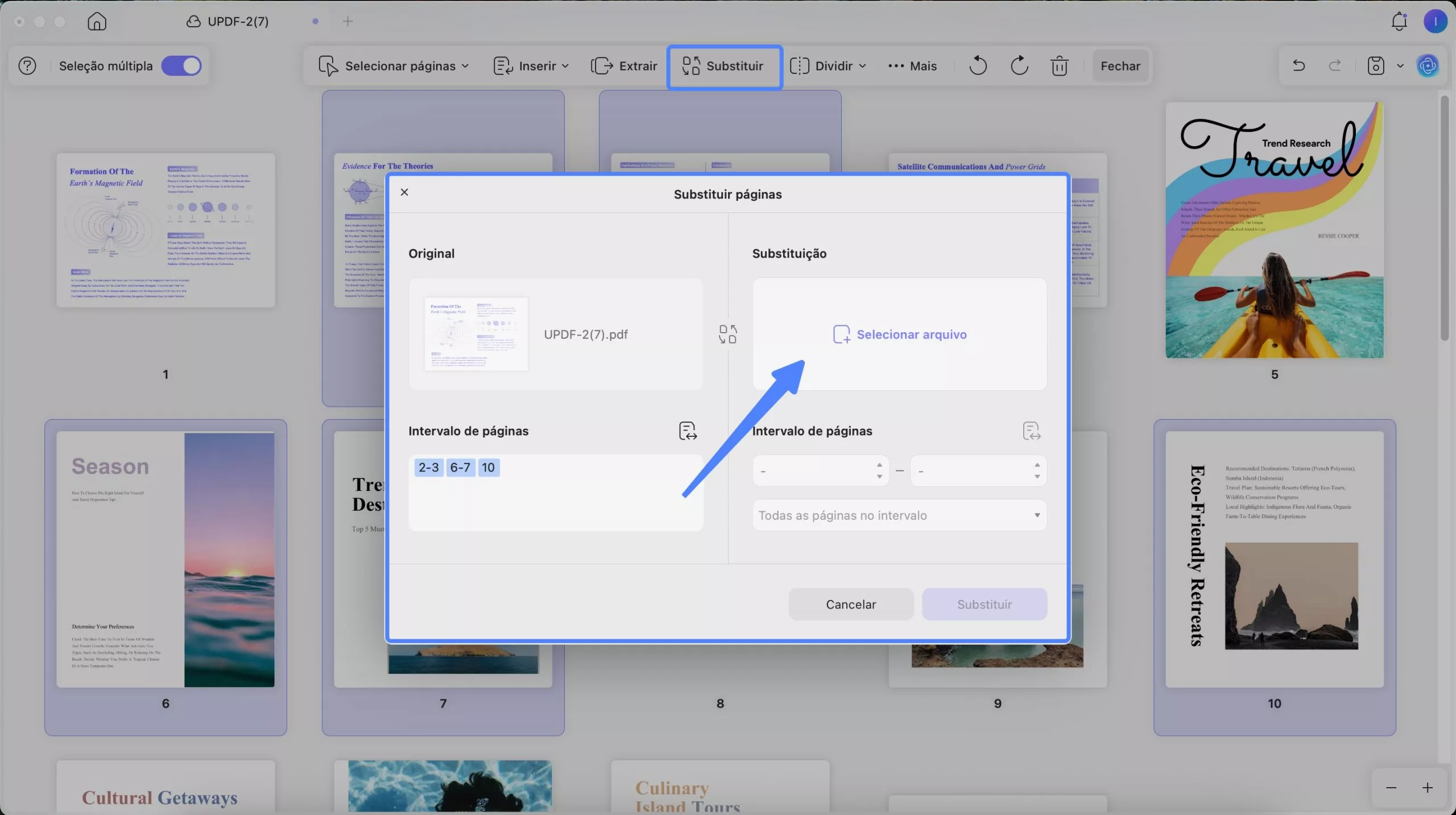 substituir página com updf mac