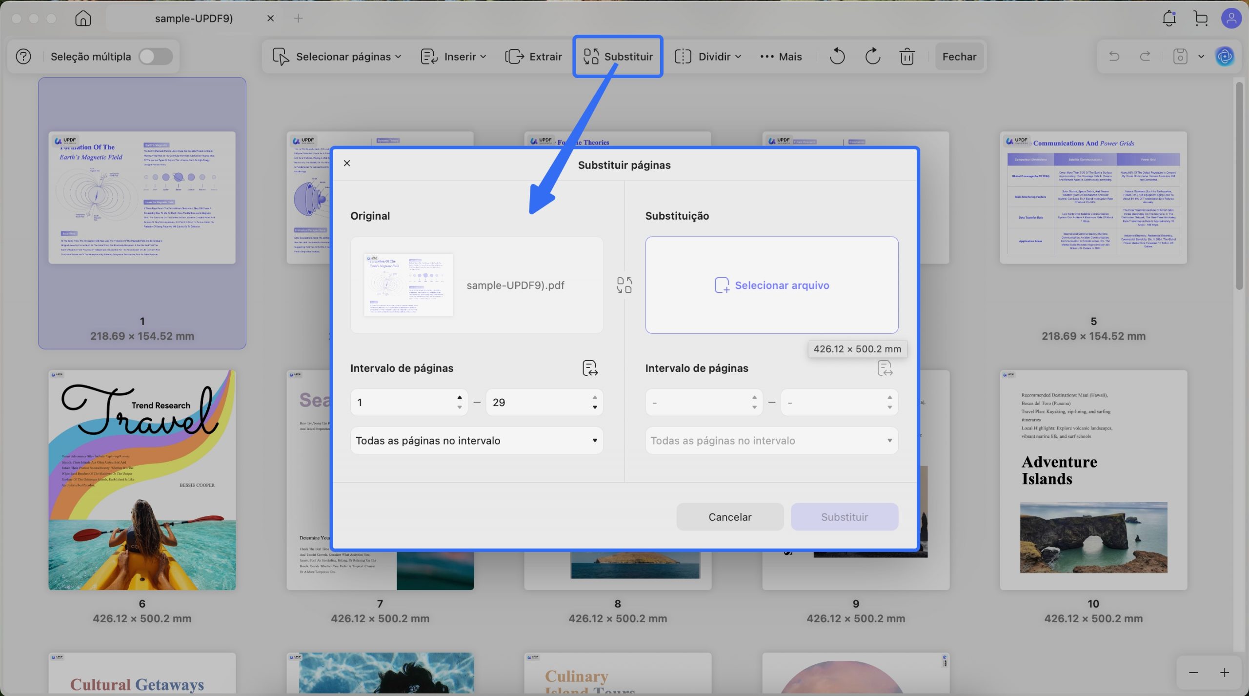 substituir página com updf mac