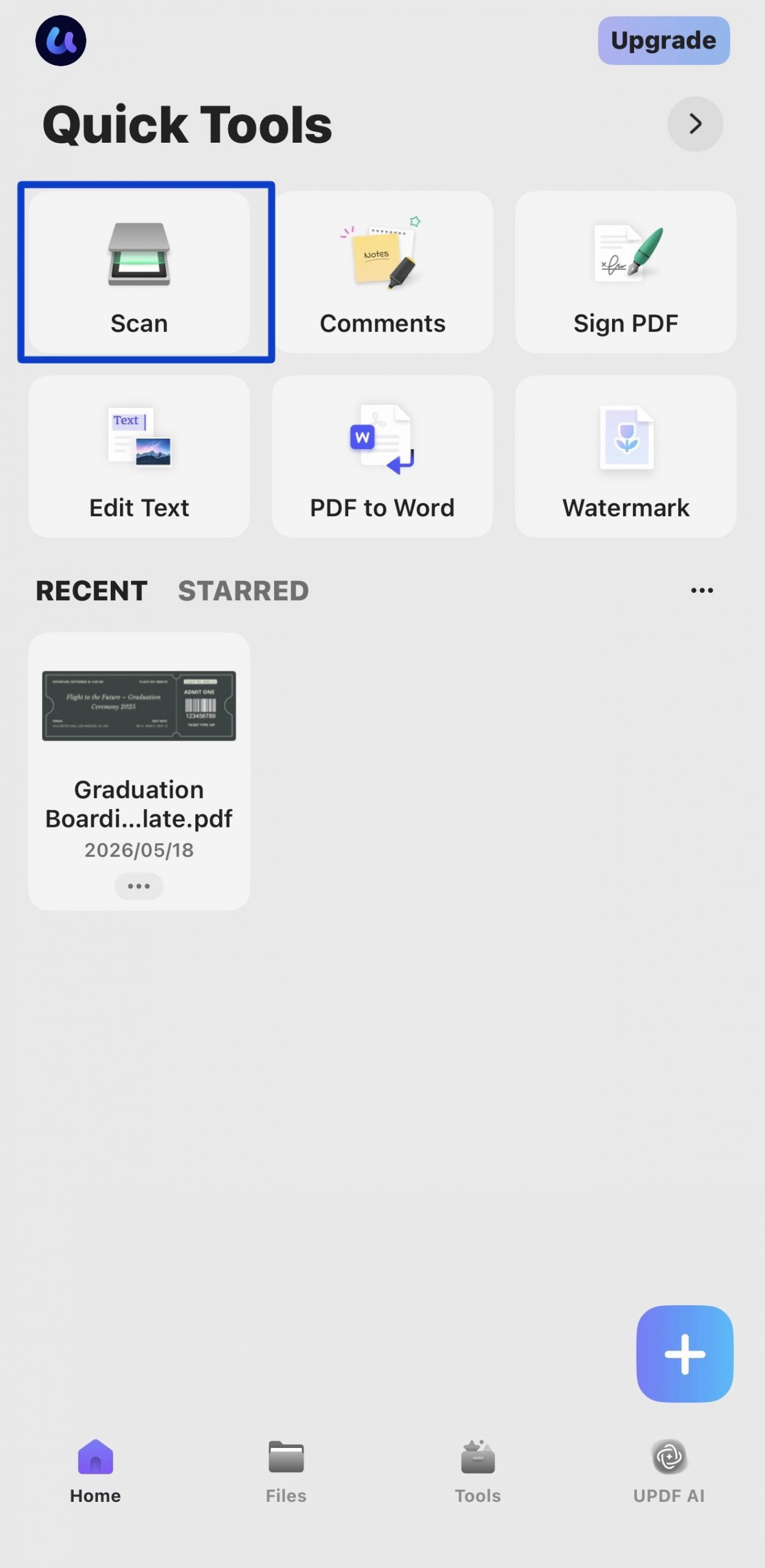 tap the scan icon on the home screen