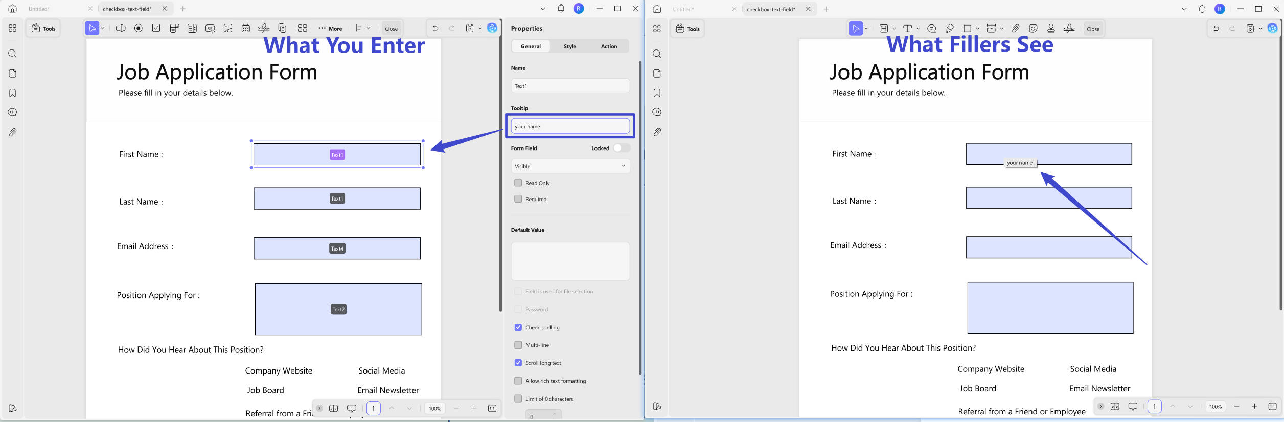 Tooltip for text field updf windows