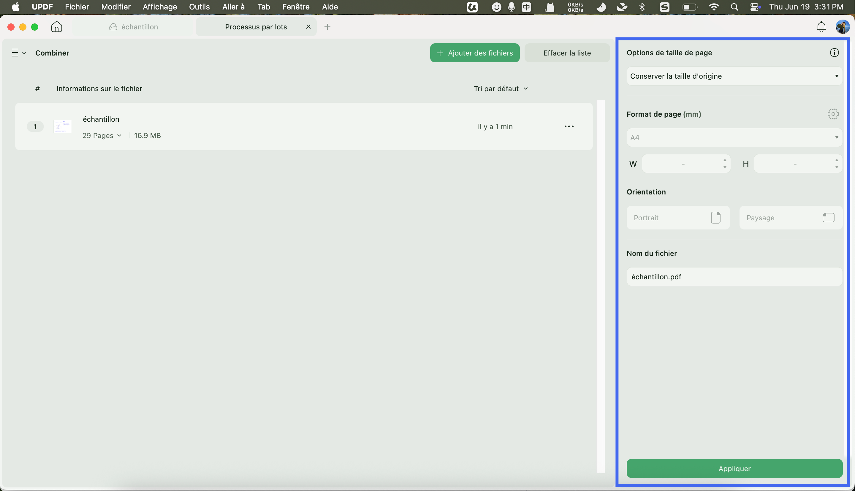 ajoutez le nom du fichier et cliquez sur Appliquer pour fusionner les fenêtres updf