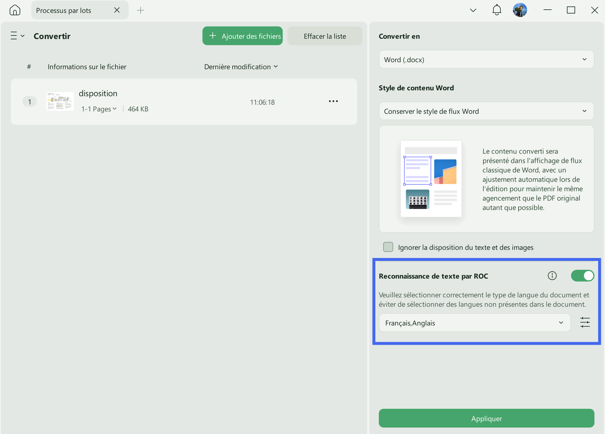 conversion par lots et ocr