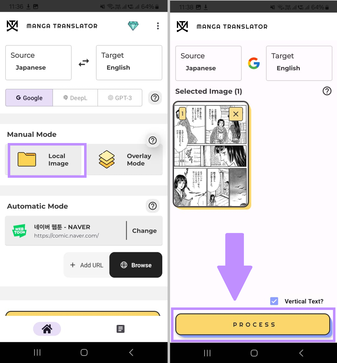 Übersetzen vom Bild Manga-Übersetzer