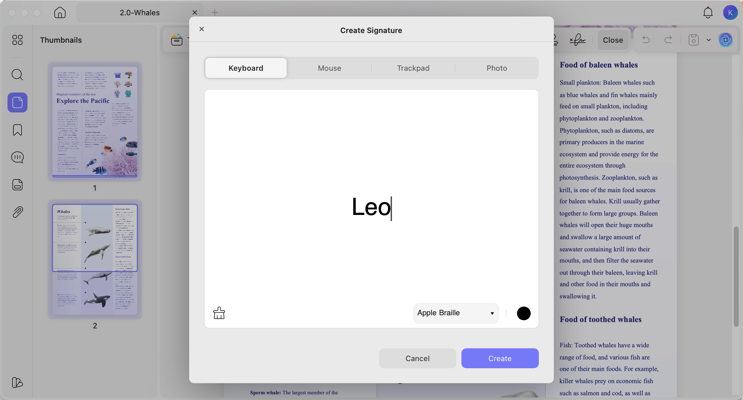 type signature by keyboard