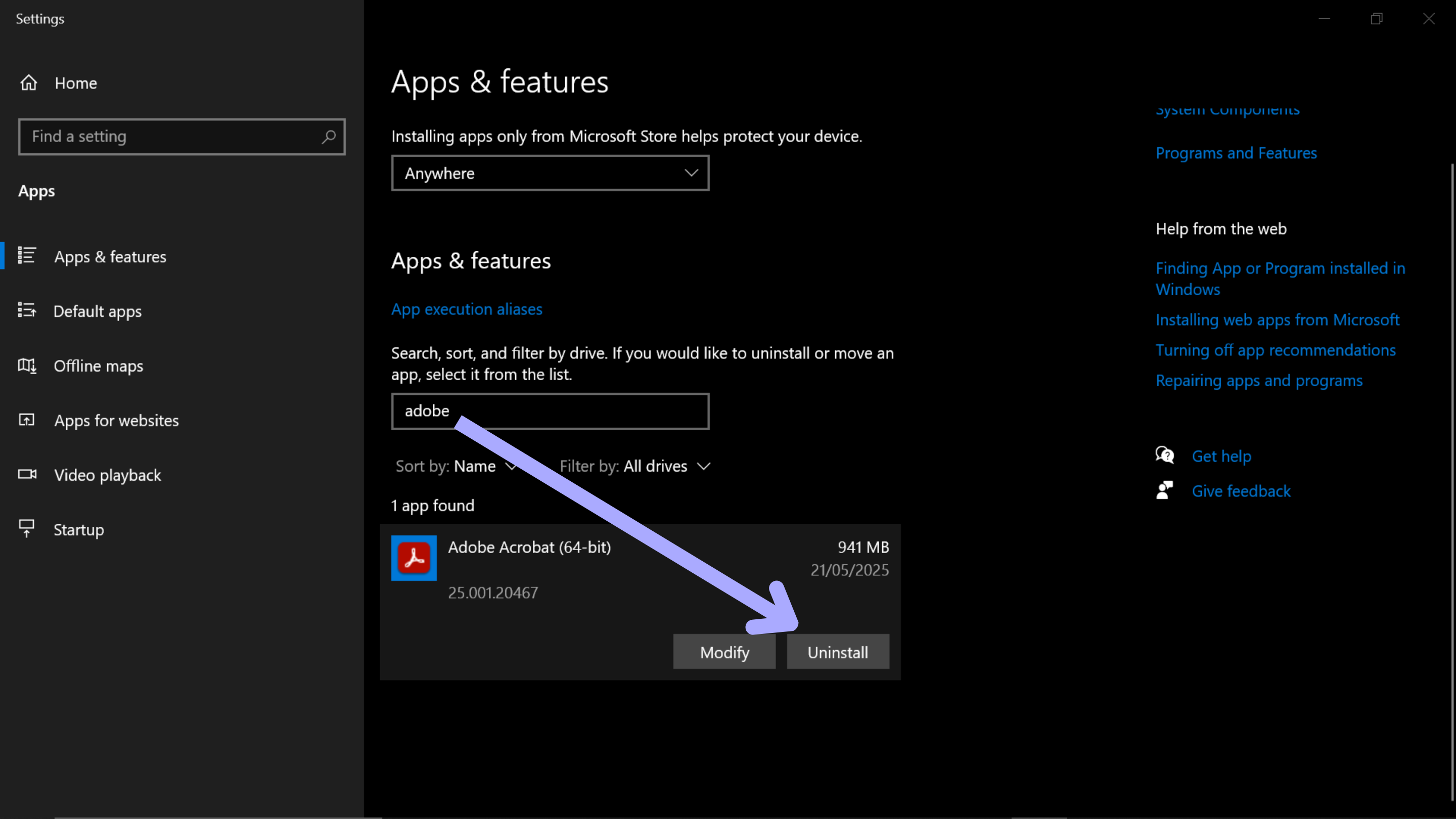 uninstall acrobat windows