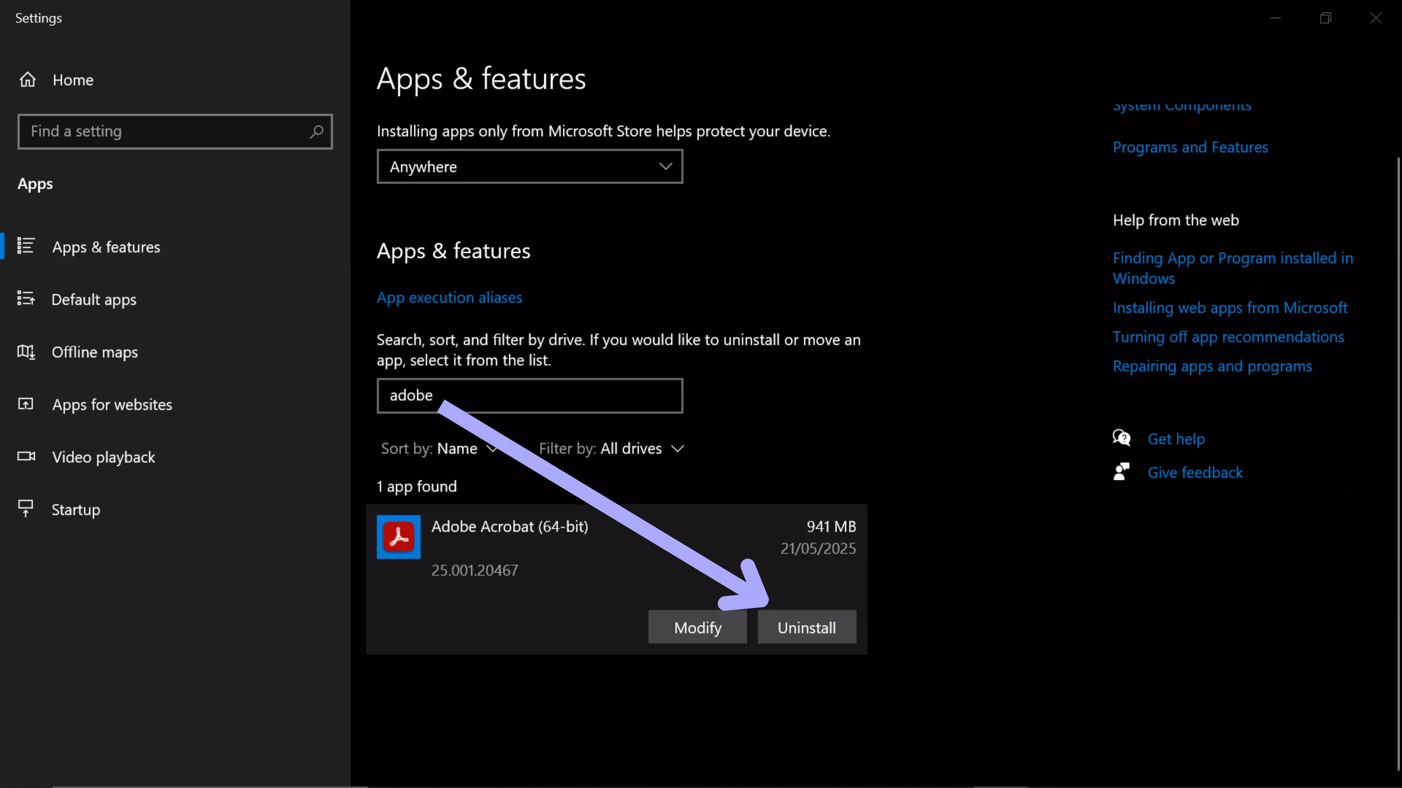 uninstall acrobat windows