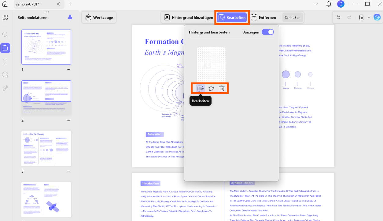 Vorhandenen Hintergrund einer PDF-Datei bearbeiten