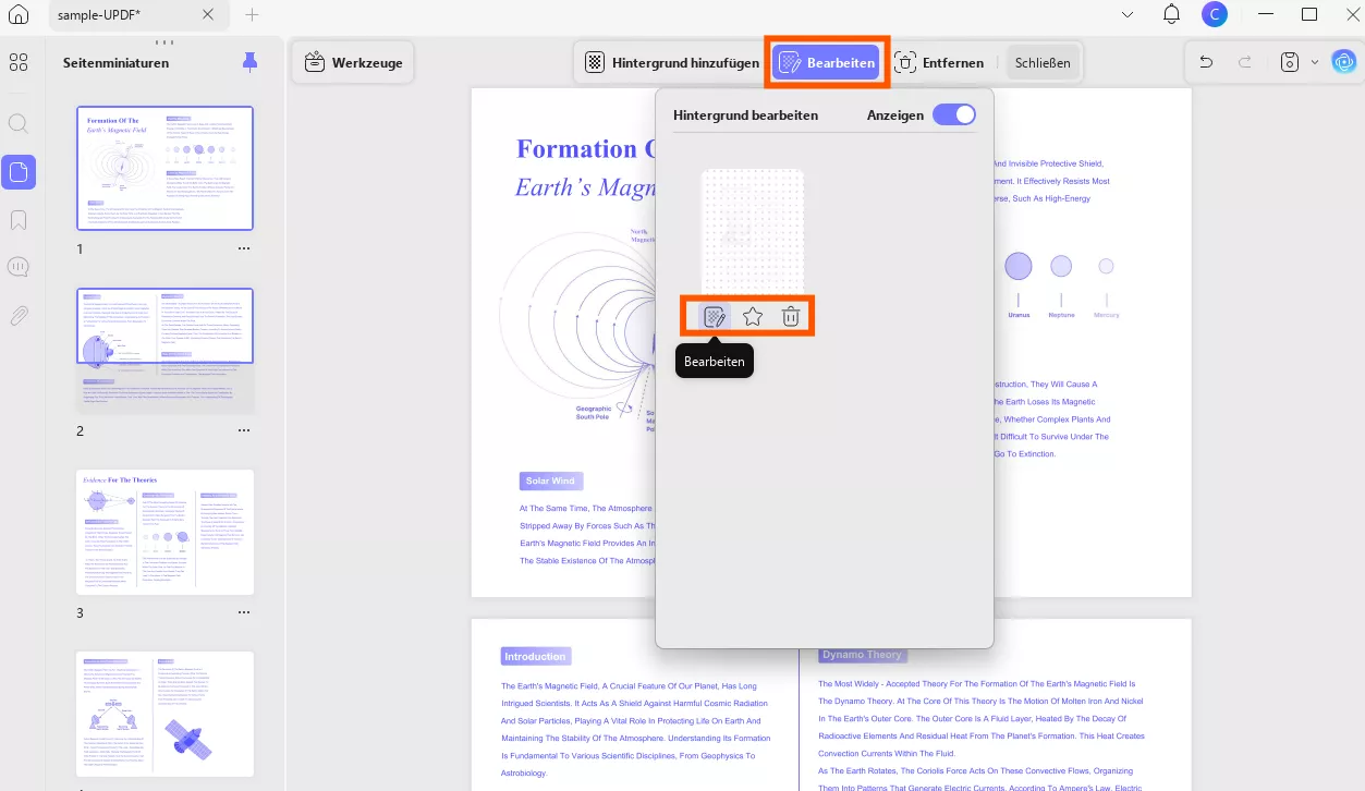 Vorhandenen Hintergrund einer PDF-Datei bearbeiten