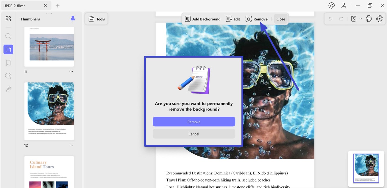 usuń tło dodane do pliku pdf