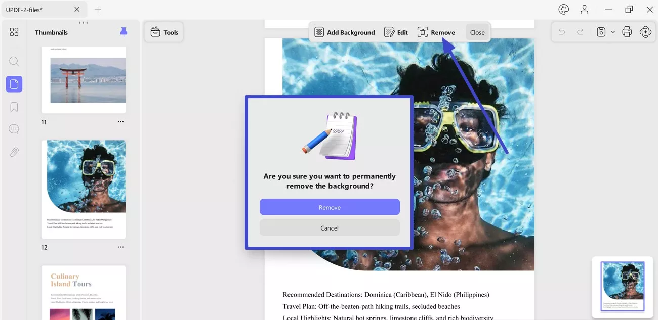 odstranit pozadí přidané do PDF