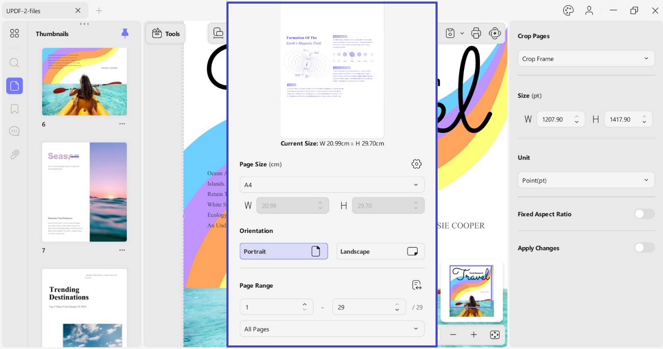 choose pdf page size and orientation