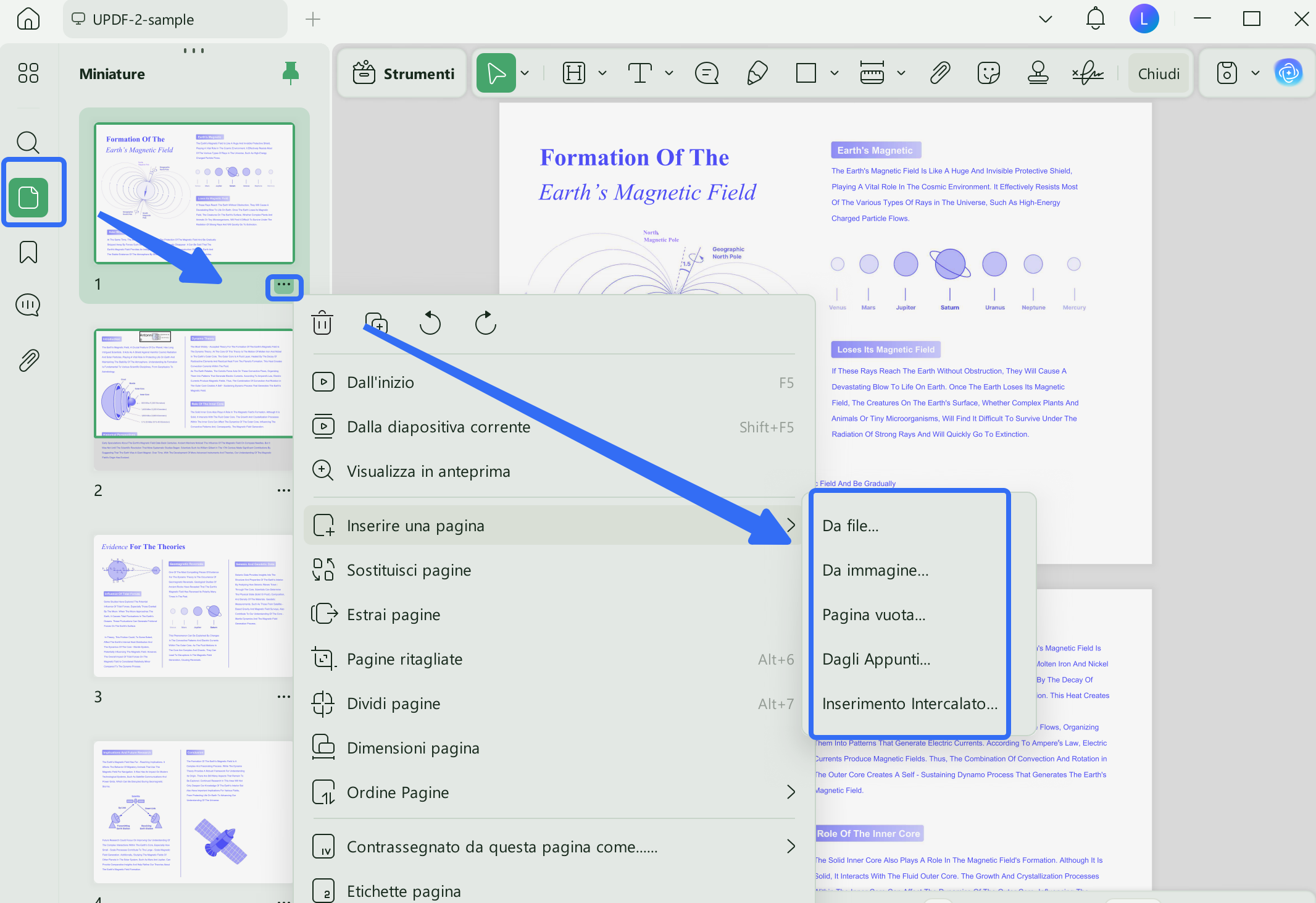insert pages in thumbnail updf windows