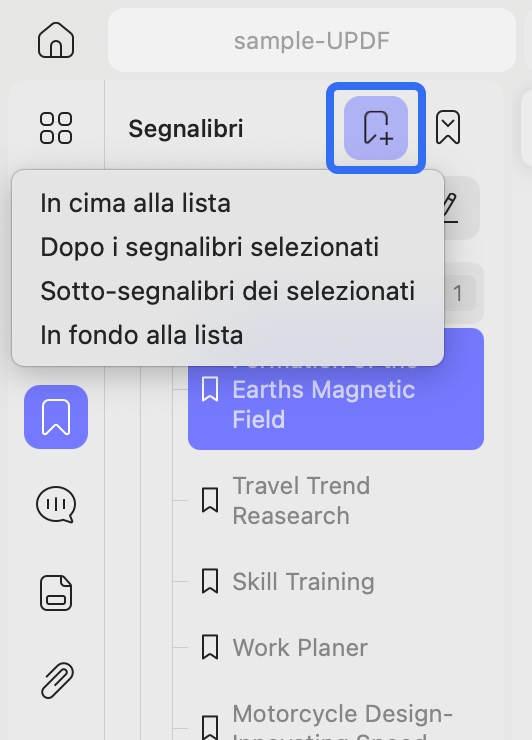 add bookmark to pdf with updf