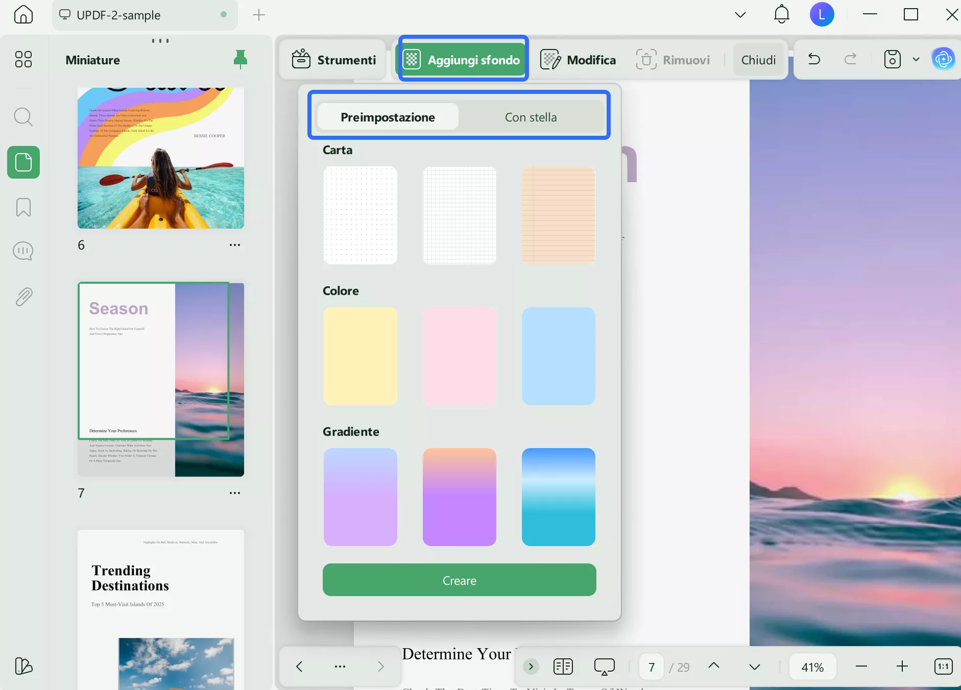 choose preset or starred option