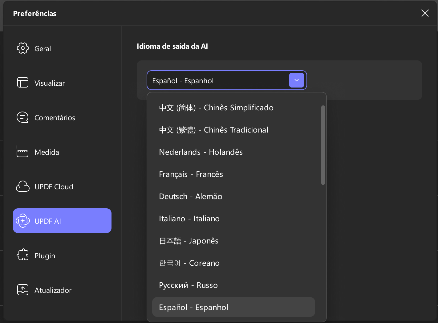 preferências updf ai updf windows