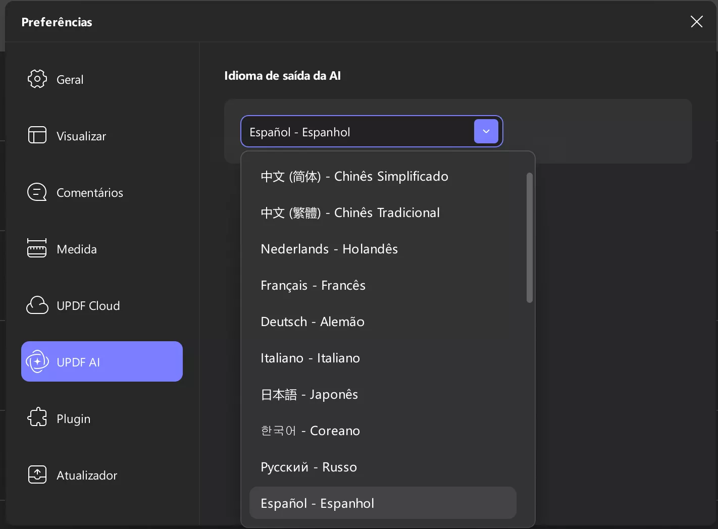 preferências updf ai updf windows