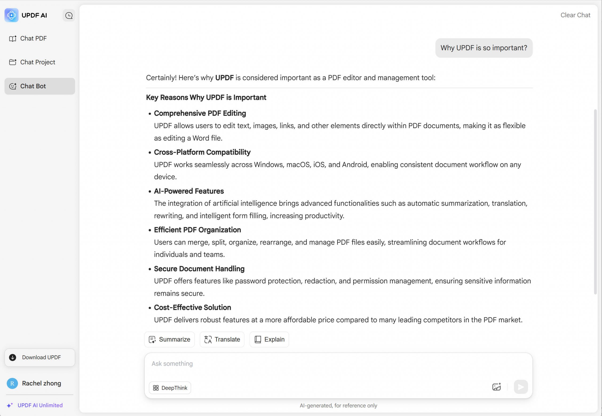 updf ai online interface