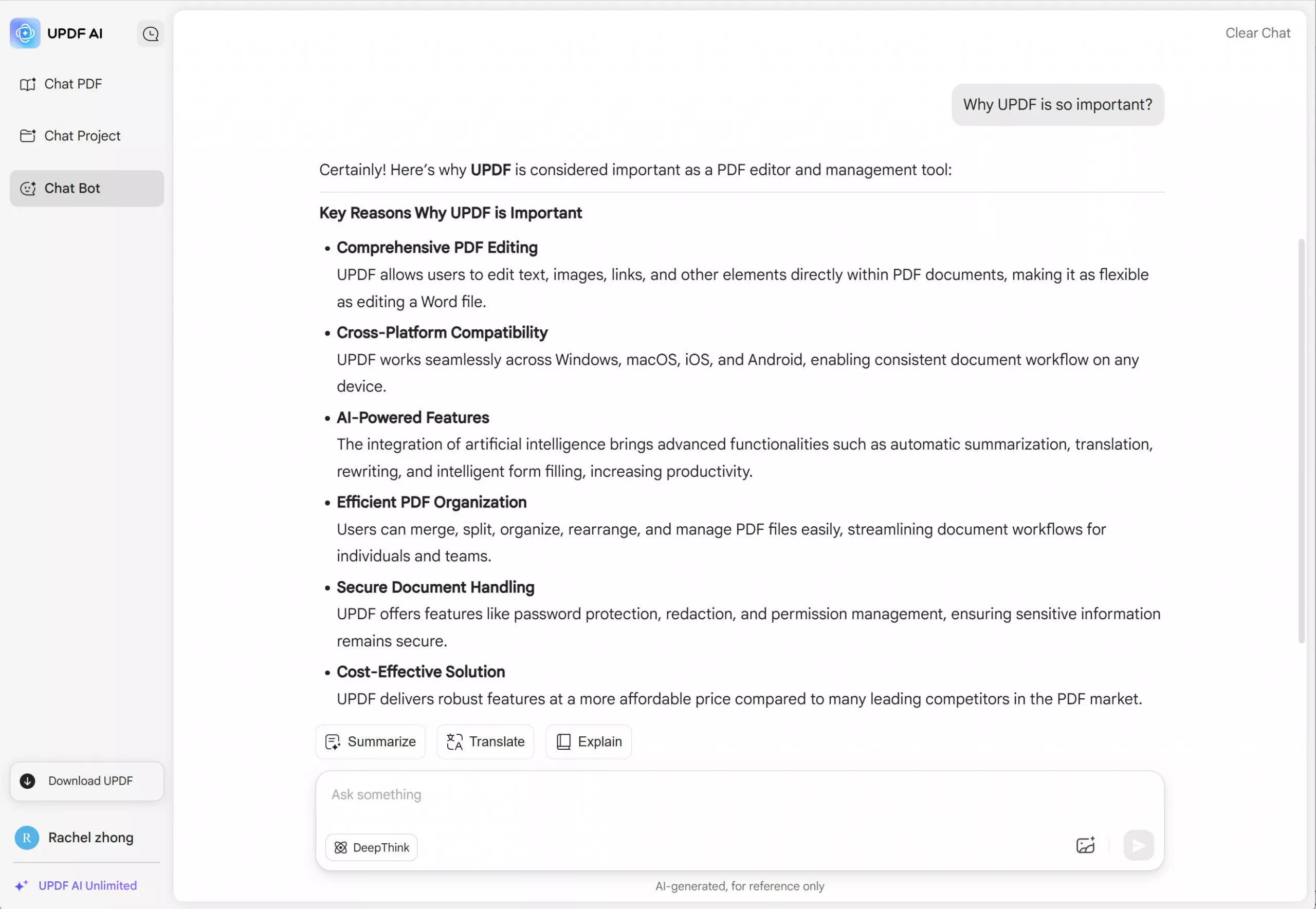 updf ai online interface