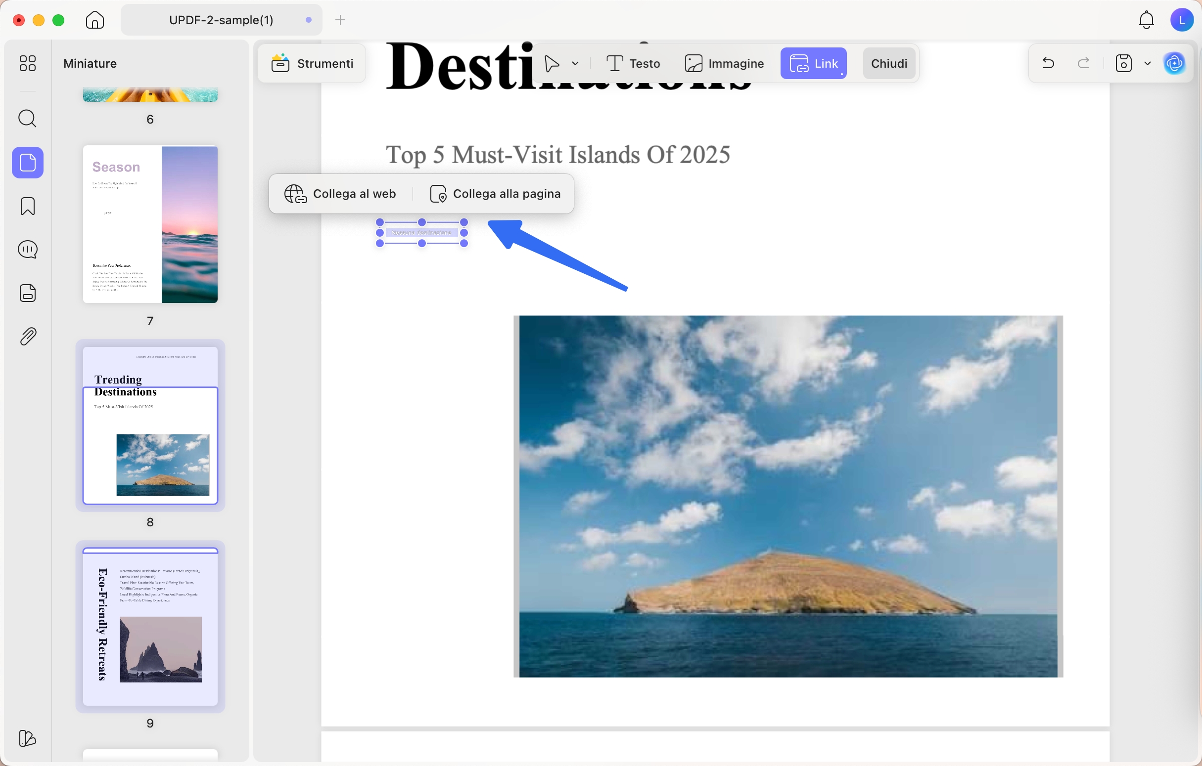 select link from top toolbar