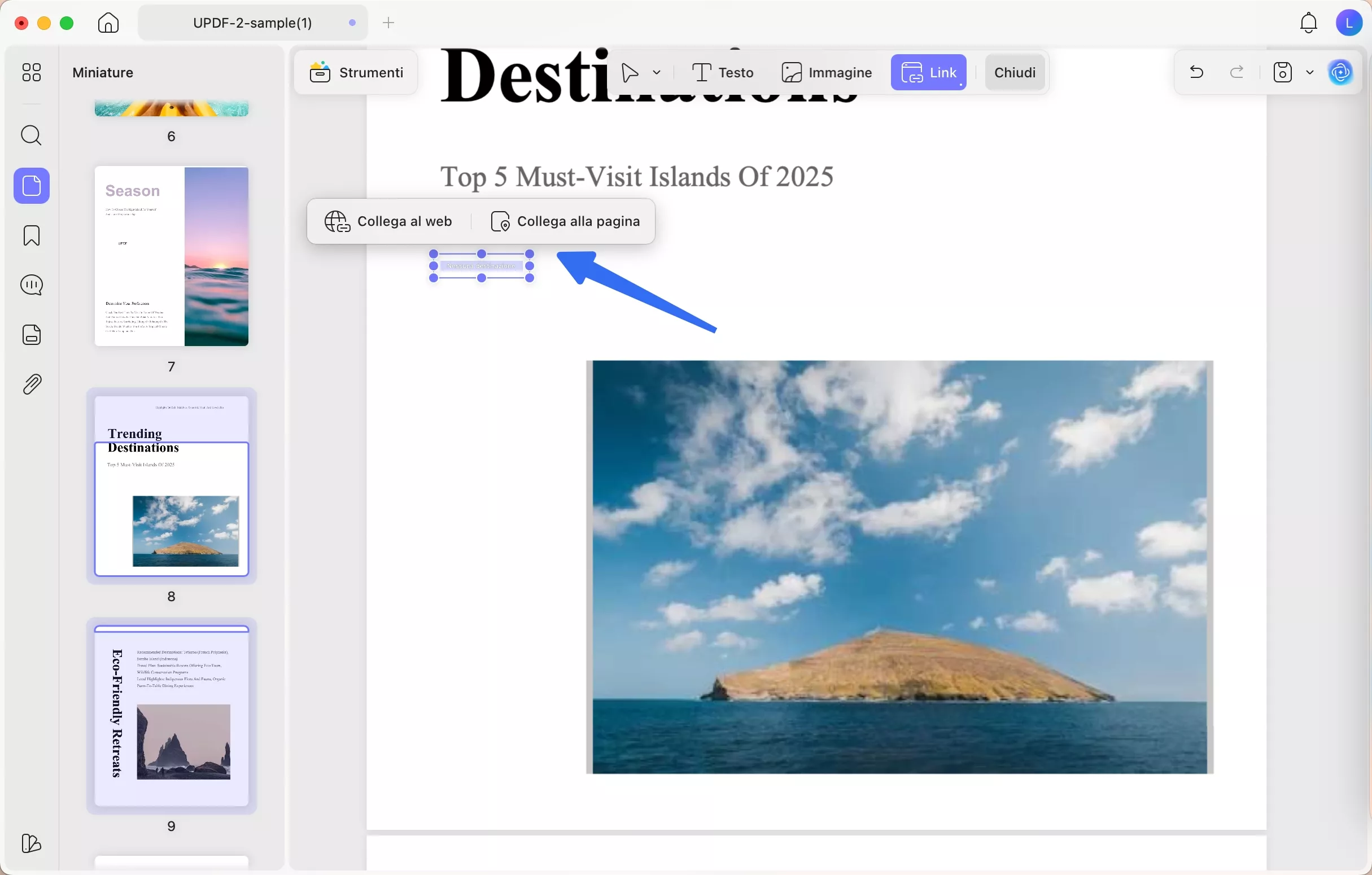 select link from top toolbar