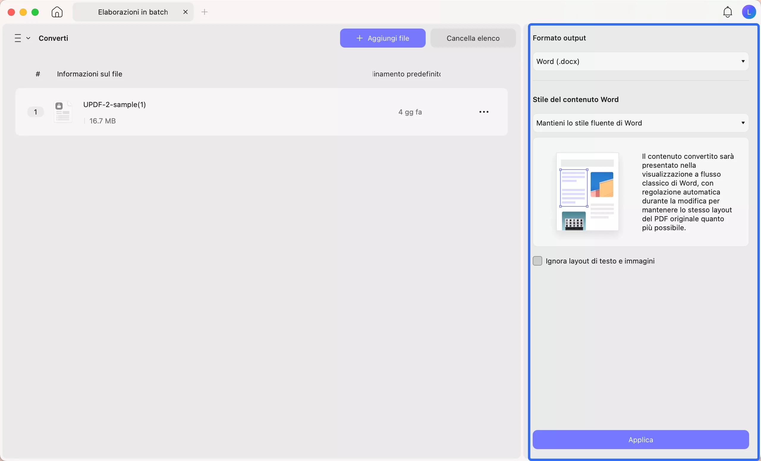 set batch conversion settings and apply updf mac