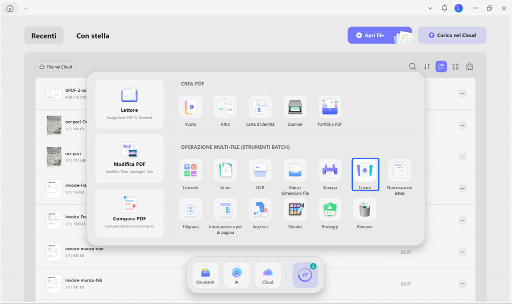 select create under the batch pdfs category