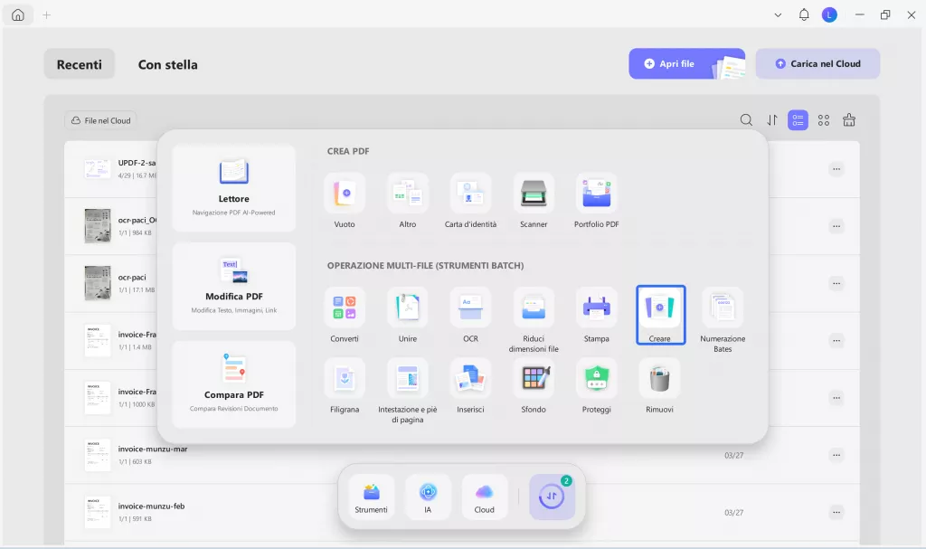 select create under the batch pdfs category