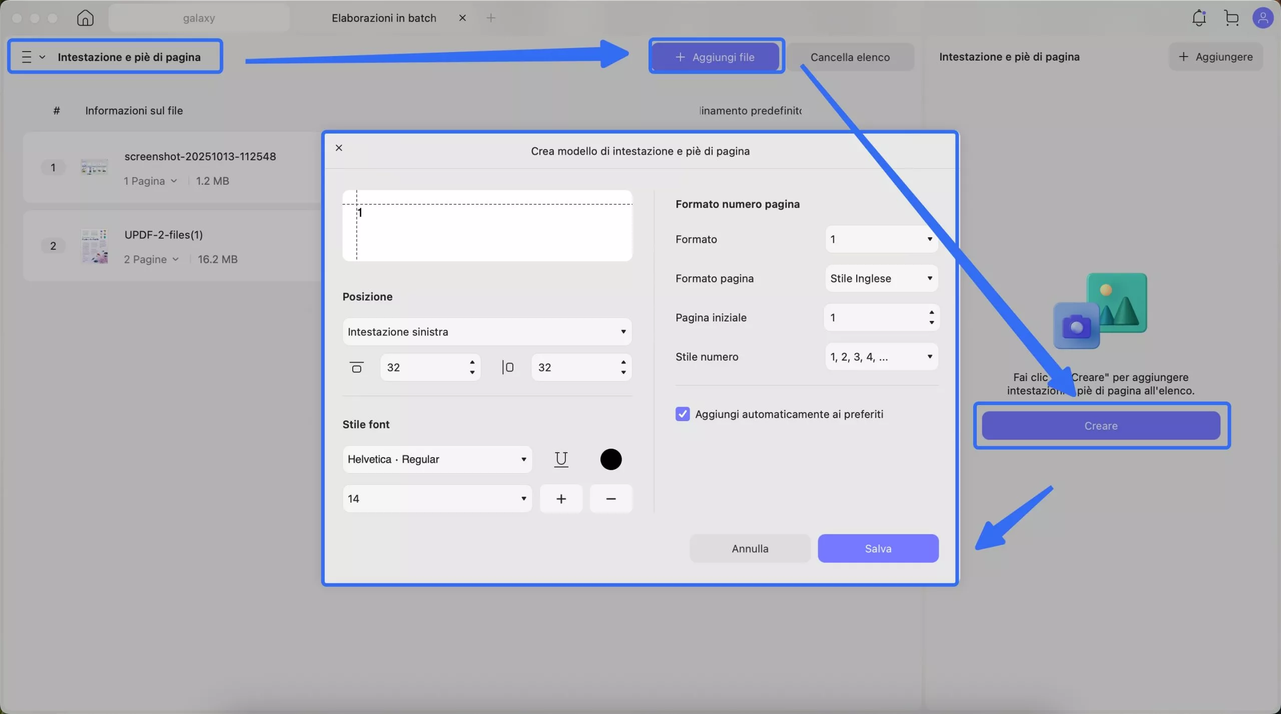 batch header and footer updf mac