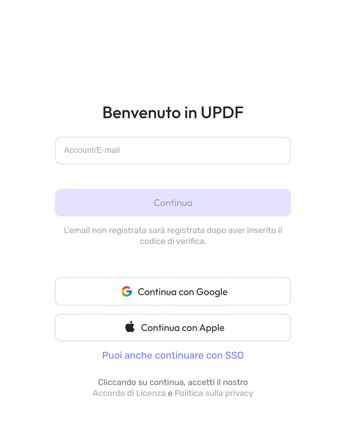 Registrati/Accedi a UPDF sul sito web