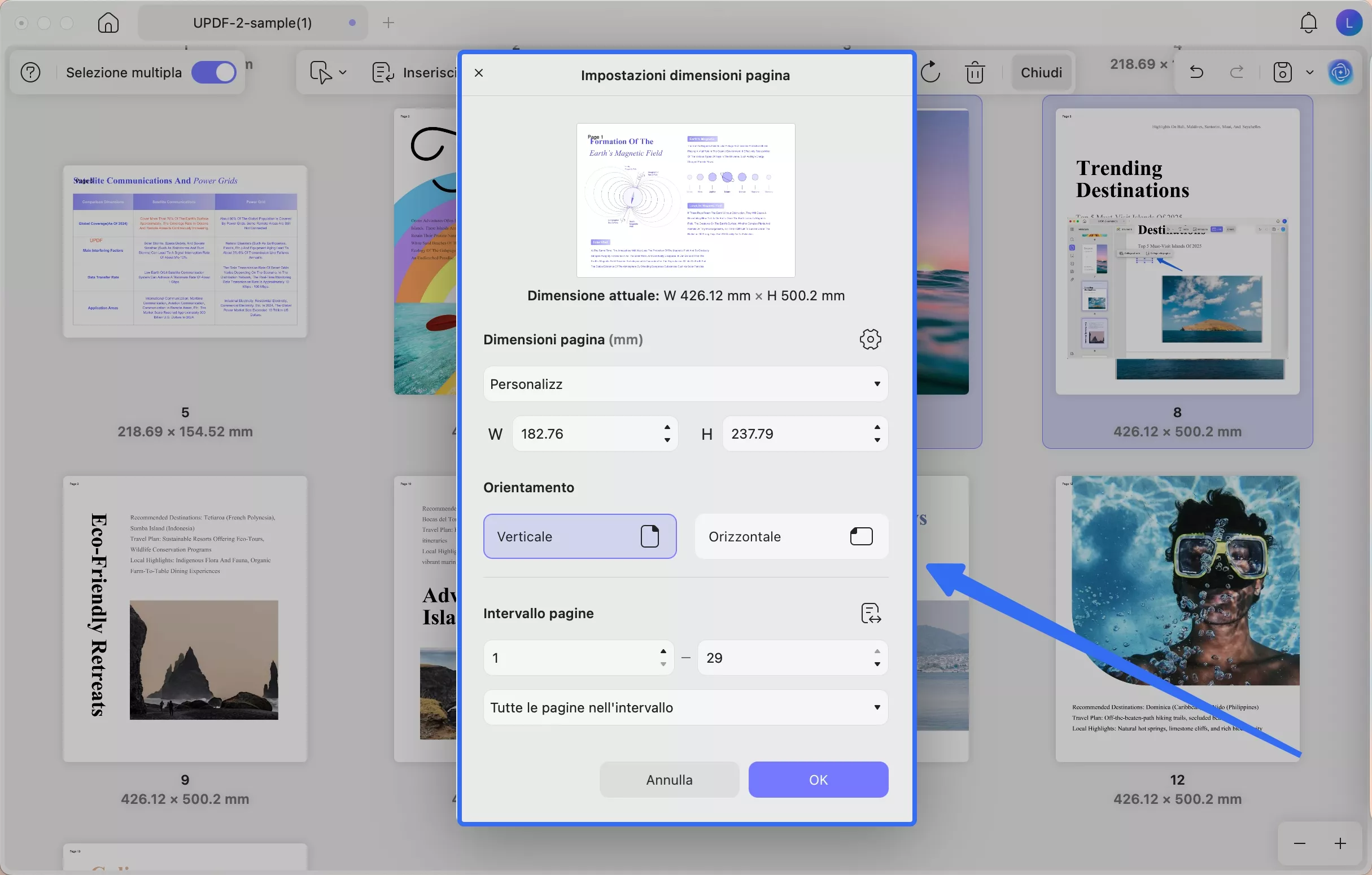 change the page size updf mac