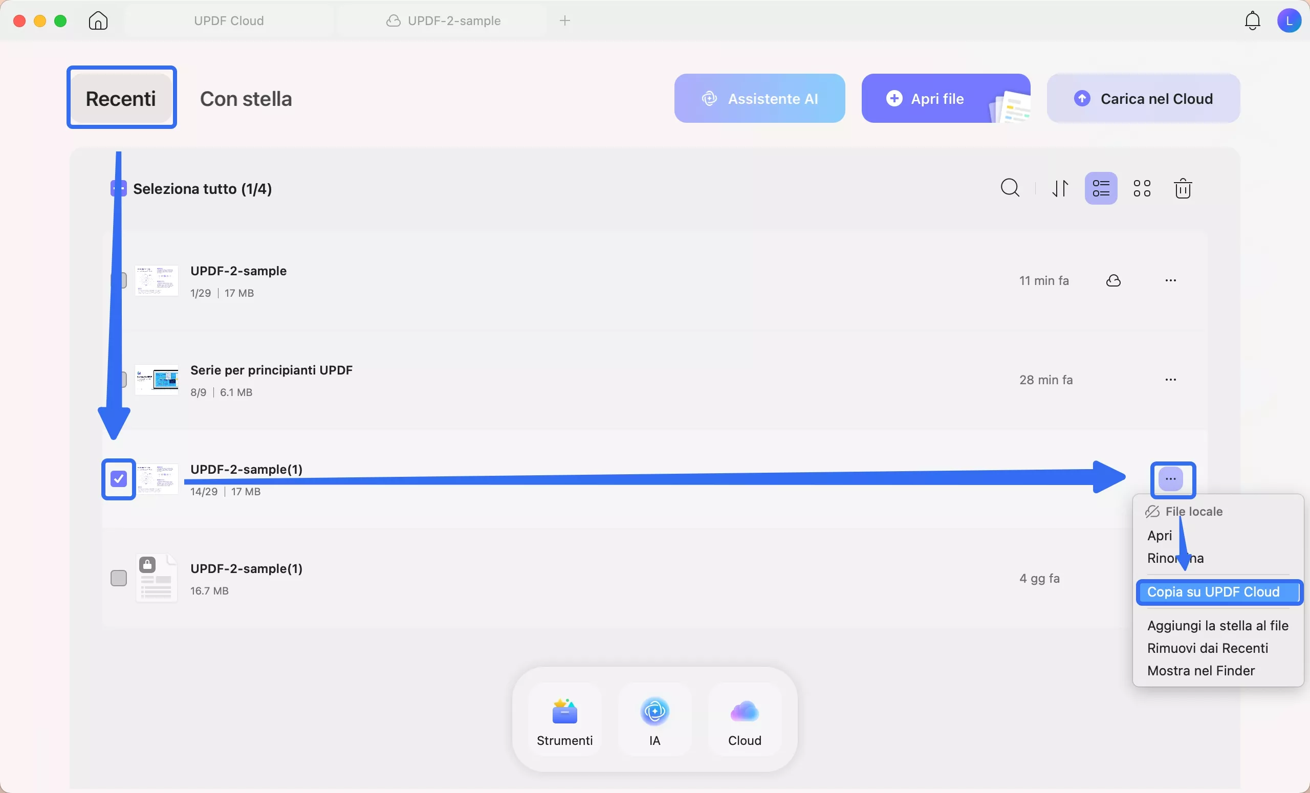 upload from the recent files