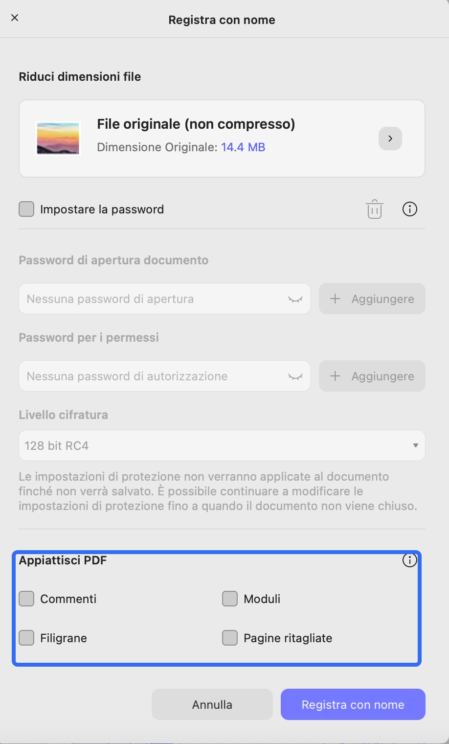 set flatten settings on updf mac
