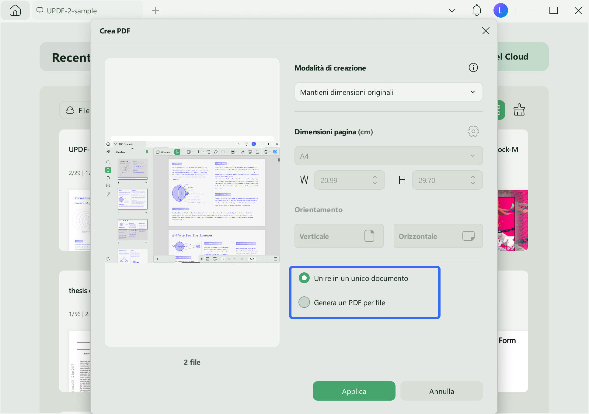 generare un pdf per file