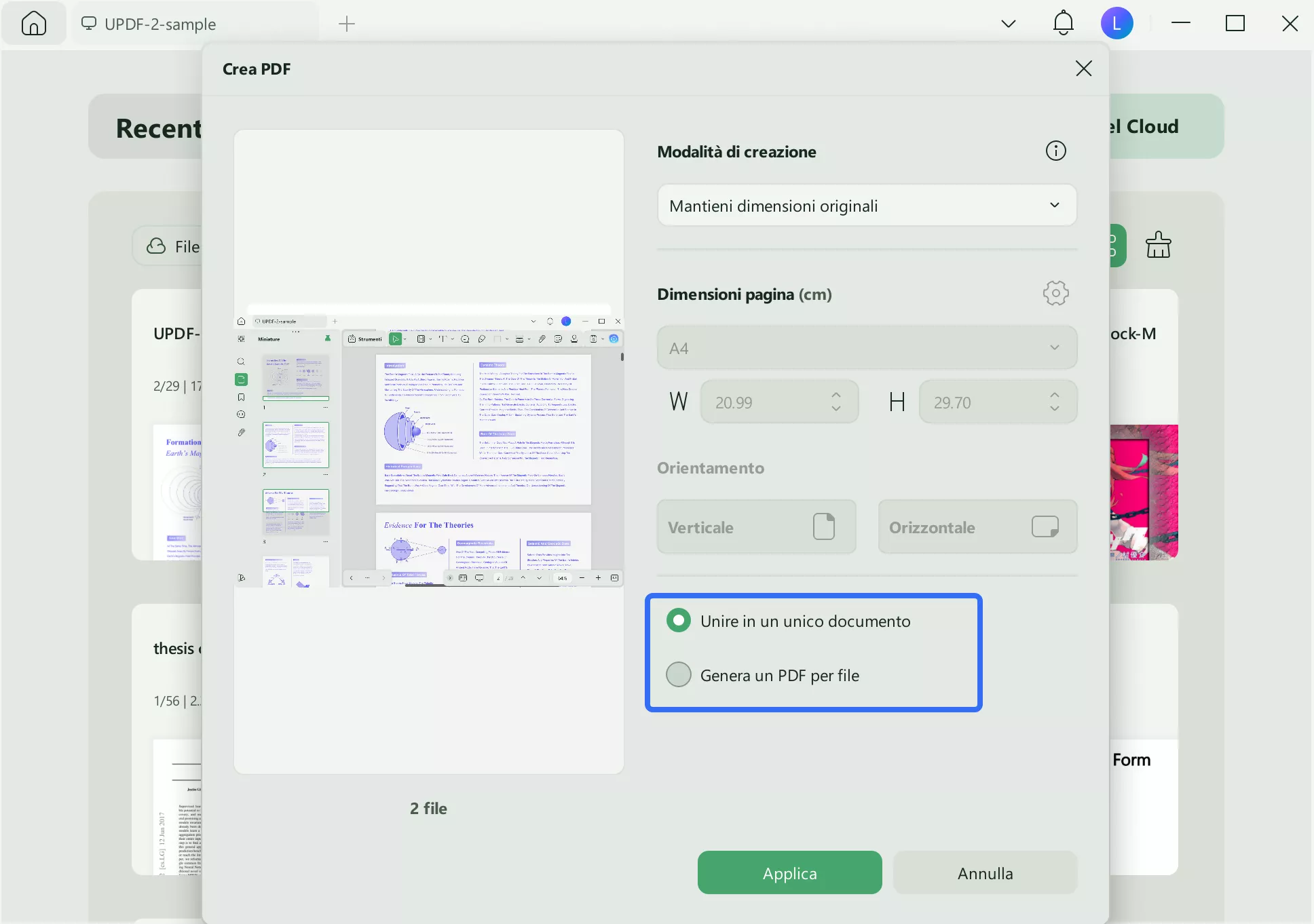 generare un pdf per file