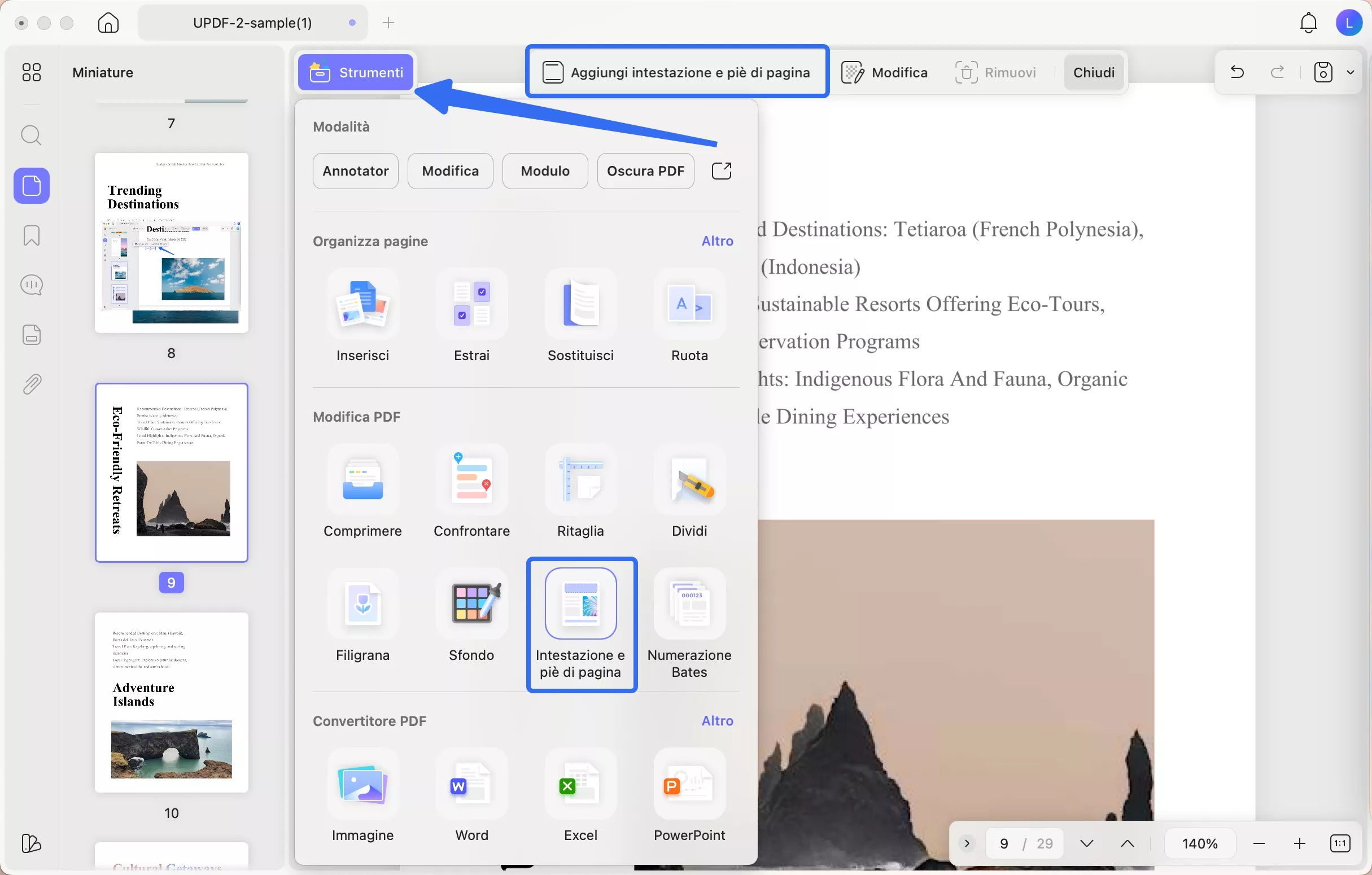 add header and footer from tools