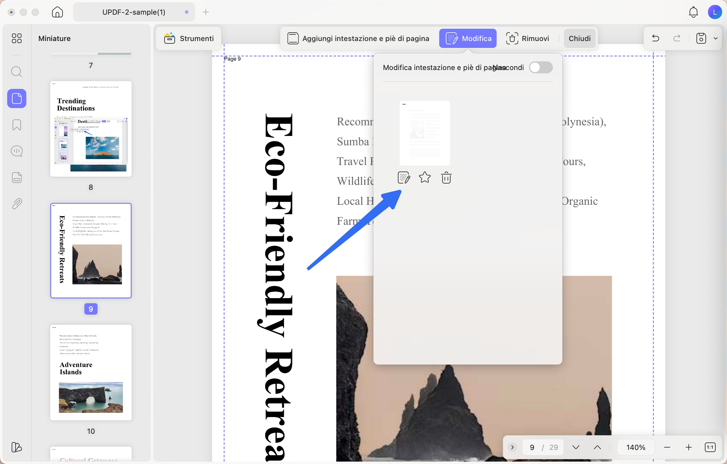 edit header and footer