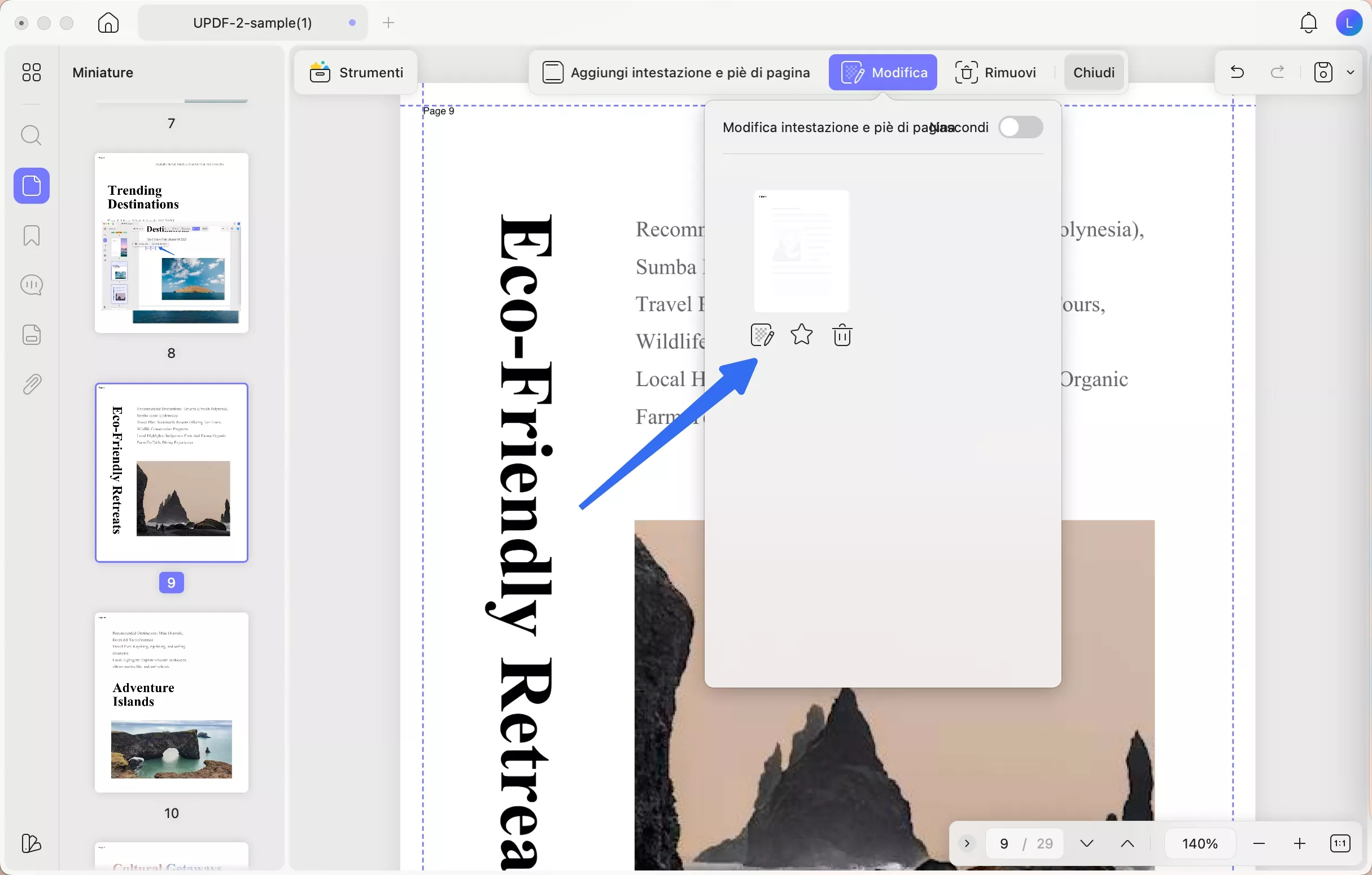 edit header and footer