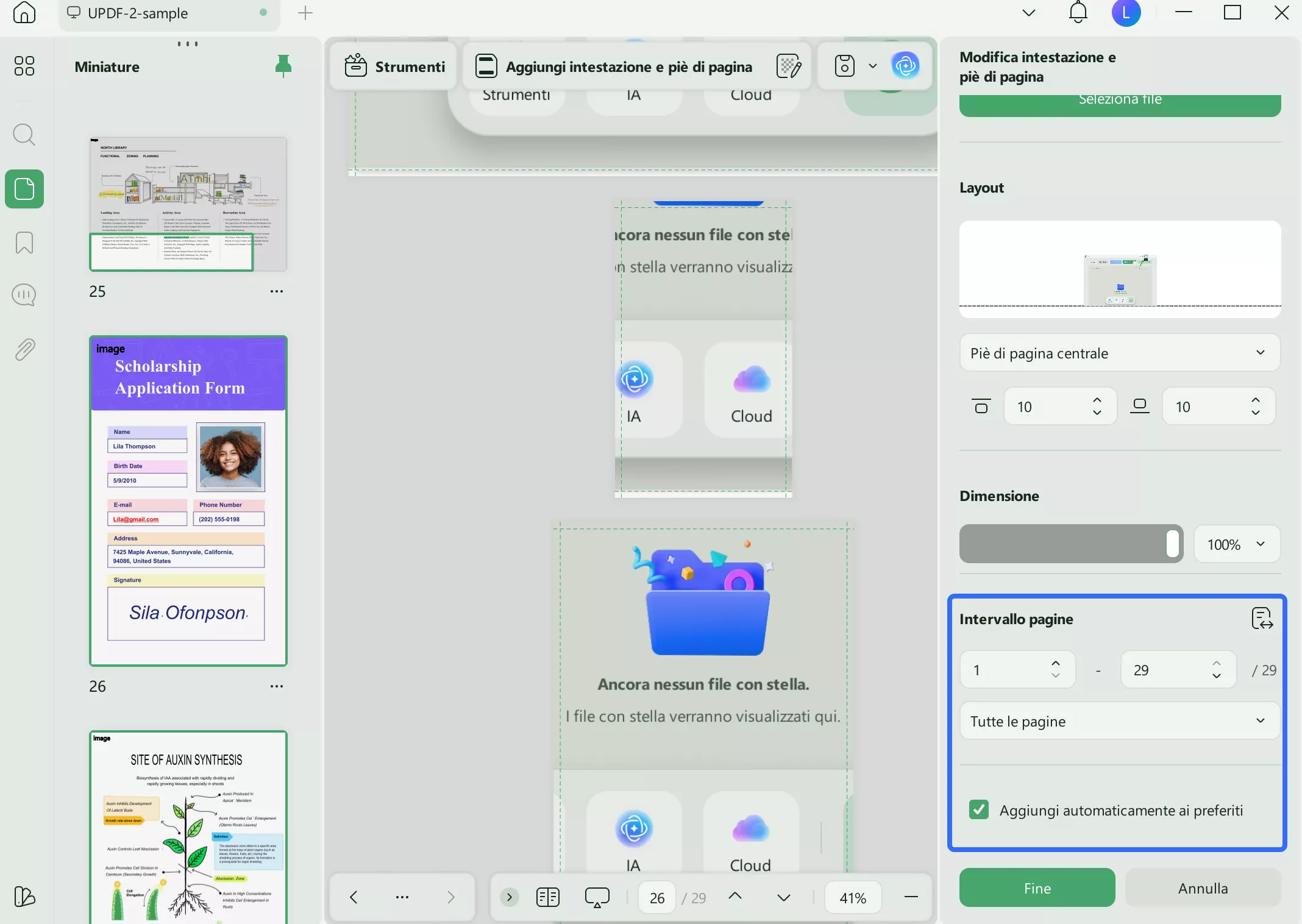 set page range of header and footer