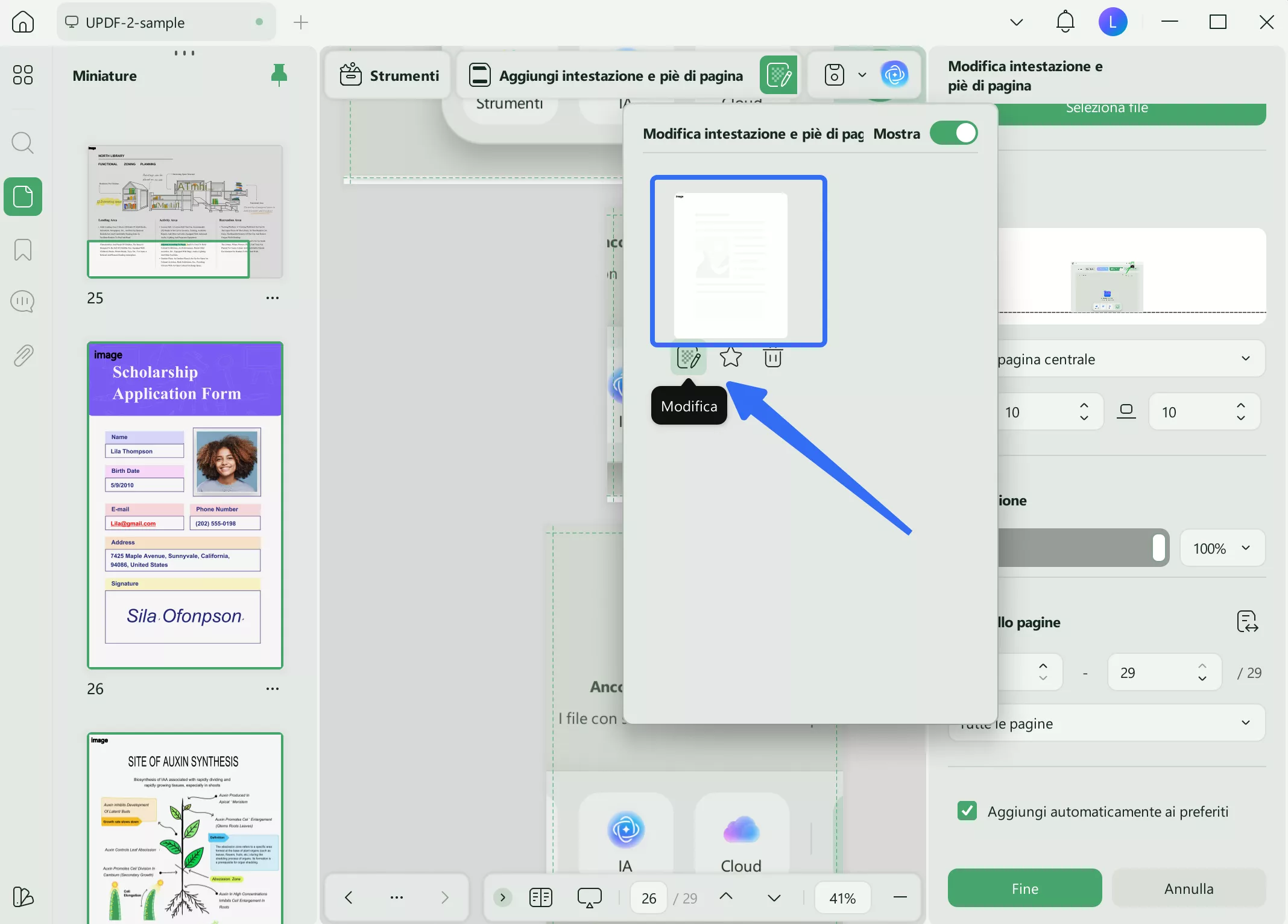 edit existing header and footer