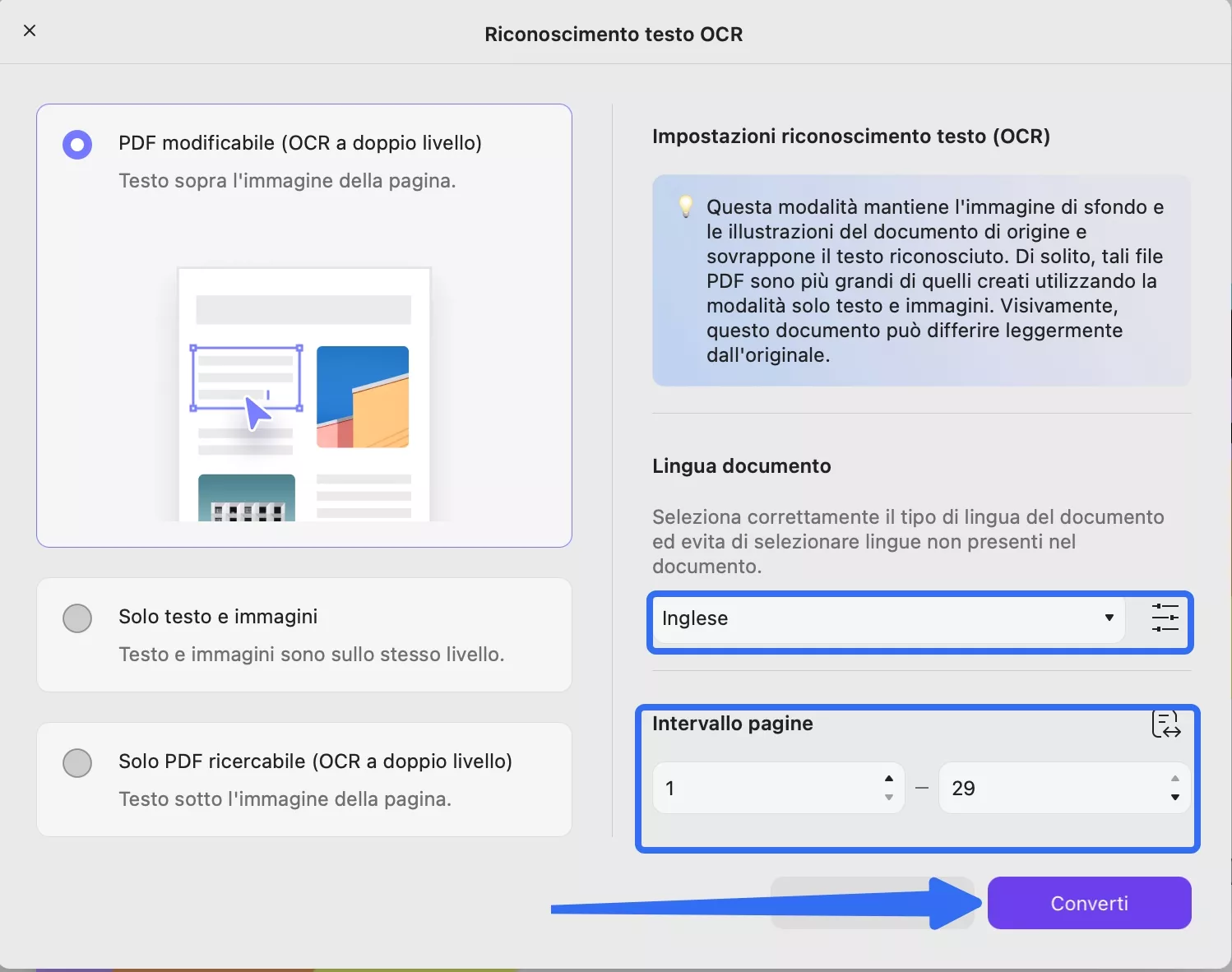 choose language and other settings for ocr updf mac